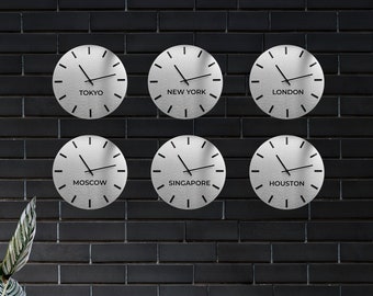 Horloge fuseau horaire mondial - Horloges fuseaux horaires de réception d'hôtel modernes - Horloge murale mondiale personnalisée, cadeau de pendaison de crémaillère