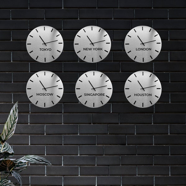 Horloge fuseau horaire mondial - Horloges fuseaux horaires de réception d'hôtel modernes - Horloge murale mondiale personnalisée, cadeau de pendaison de crémaillère
