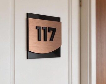 Premium 3D Layered Hotel Room Signage, Bronze Metal Door Plaque, Black Acrylic Custom Suite Apartment Office Wall Decor