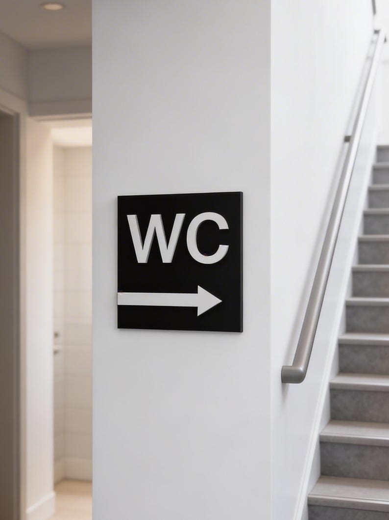 Wc Direction Sign WC Arrow Restroom Sign - Bathroom Directional Signage - Toilet ...