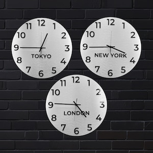 World Timezone Clock - Custom Made Time zones Clocks - Modern Time Zone Clocks - Modern Hotel Reception Timezone Clocks - Housewarming Gift