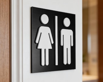 Señales para baños de hombres y mujeres - Señal para baños de género neutro - Señalización para baños unisex - Etiqueta para baños - Símbolo de aseo