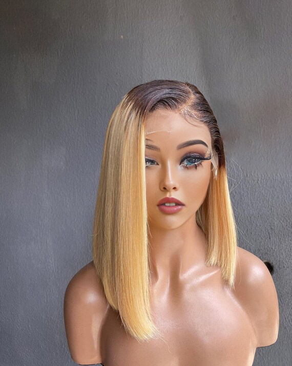 Ombre Blonde Short Bob Wig Lace Front Human Hair Wigs Pre 