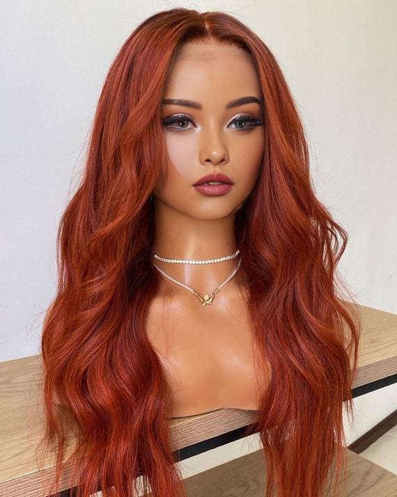 Orange Red Color Lace Front Wigs for Women Brazilian Remy  display picture 1