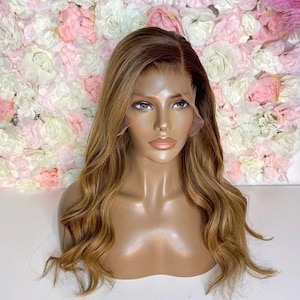 Body Wave Honey Blonde Ombre 4/27 Wavy Lace Front Wig Brazilian Remy Hair Pre plucked wigs Human Hair Wigs With Baby Hair For Women