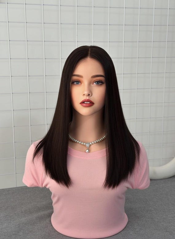 Natural Black Straight Human Hair Lace Front Wig, 100% Real  display picture 3