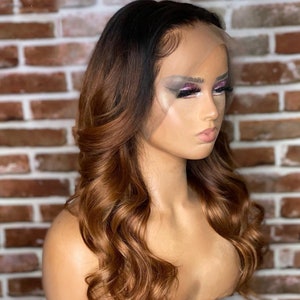 Ombre Color Silk Top Lace Front Wigs Body Wave Lace Wigs Pre Plucked Remy Brazilian Human Hair Ombre Brown Color Silk Base Wig For Women