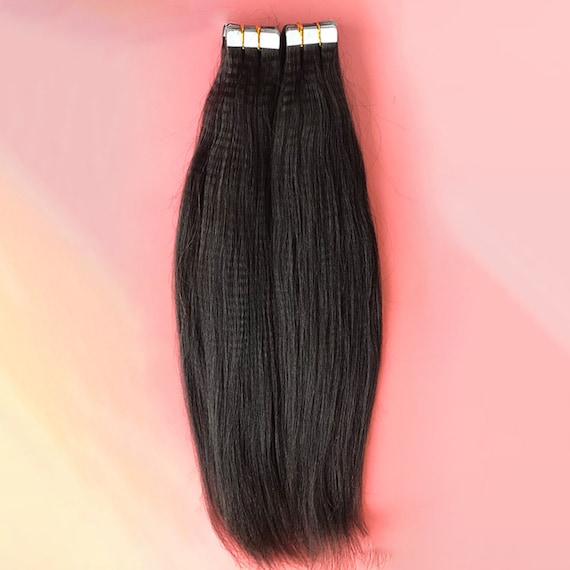Yaki Straight Tape in Extensions Human Hair Black Women Etsy