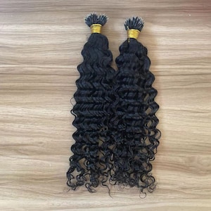 Curly Nano Ring Hair Extensions Micro Link Beads Human Hair Extensions Remy Hair Micro Keratin Metal 100 Strand/Pcs I tip Extensions