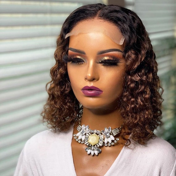 Ombre Color Short Curly Lace Front Human Hair Wigs With Baby  display picture 1