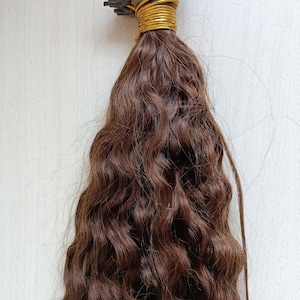 Extensiones de cabello rizado marrón chocolate con punta I para mujeres, extensiones de cabello brasileño Remy humano preconsolidado con ondas de agua, 100 hebras/paquete