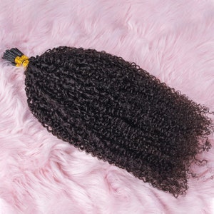 100 Strand / Pack Microlinks Tight Curly I Tip Extensiones de cabello para mujeres negras Brazilian Human Remy Pre Bonded Hair Extensions