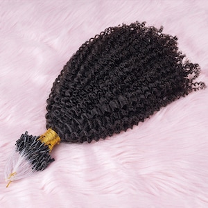 Natural Black 100 Strands/Pack Afro Kinky Curly Micro Loop Hair Extensions For Black Women Human Hair Brazilian Remy Micro Ring
