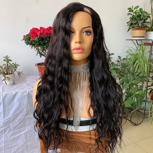 Vague U Partie Vie Humaine Perruque 150 Densité Brésilienne Remy cheveux humains U partie Wig Water Wave Curly Gauche Partie U Shape Wig