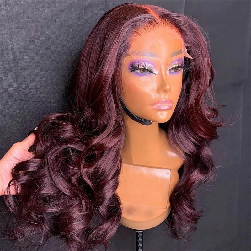 Red Lace Front Human Hair Wigs With Baby Hair Dark 99J Lace Etsy