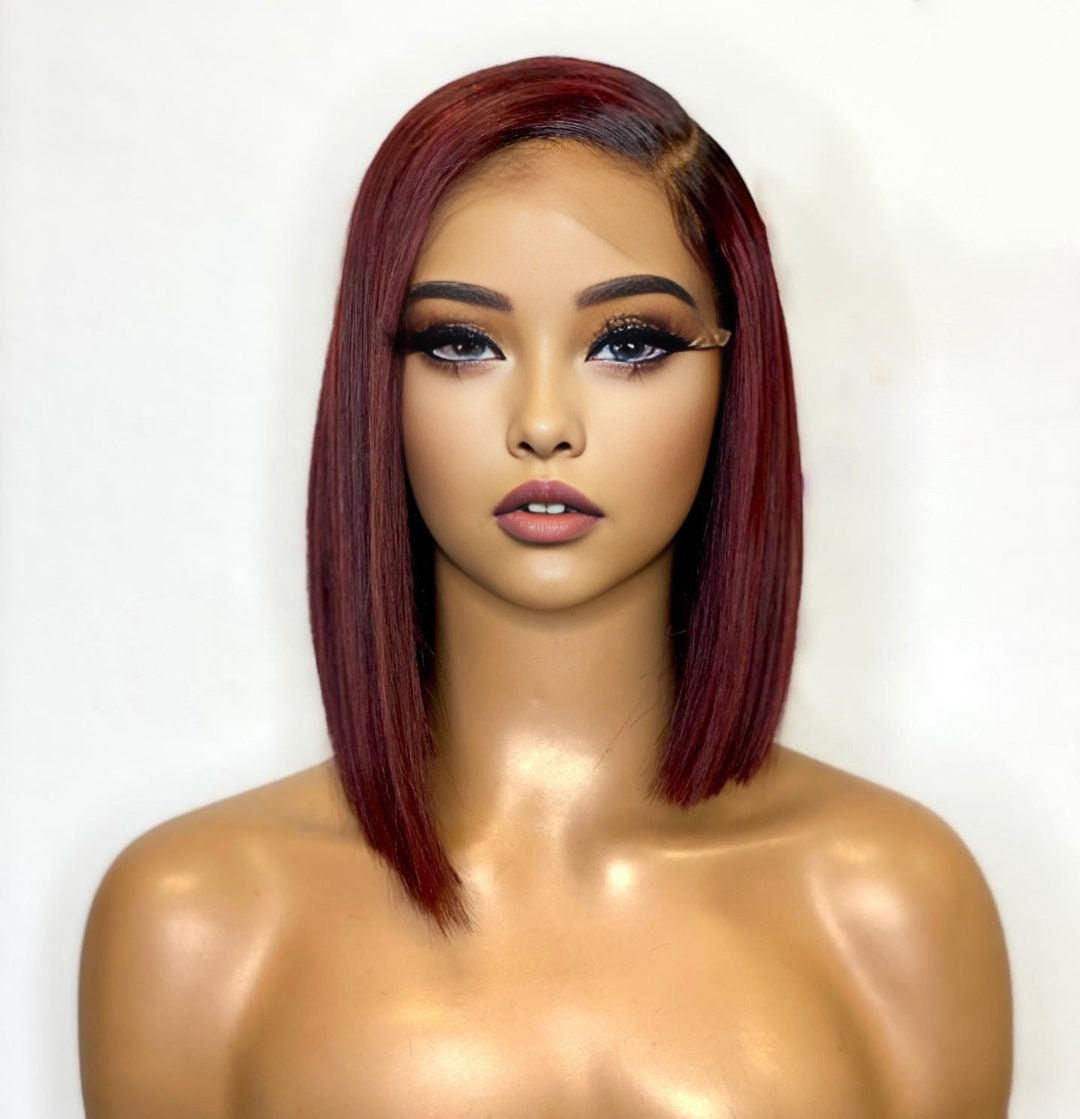 99J Burgundy Short Bob Wig Lace Front Human Hair Wigs Pre Plucked Hairline With Baby Hair Ombre Red Straight Lace Front Wigs for Woman Etsy