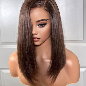 Chocolate Brown Lace Front Human Hair Wigs Straight Brazilian Remy Hair Pre Plucked Short Bob Pre Plucked Transparent Lace Wig Baby Hair