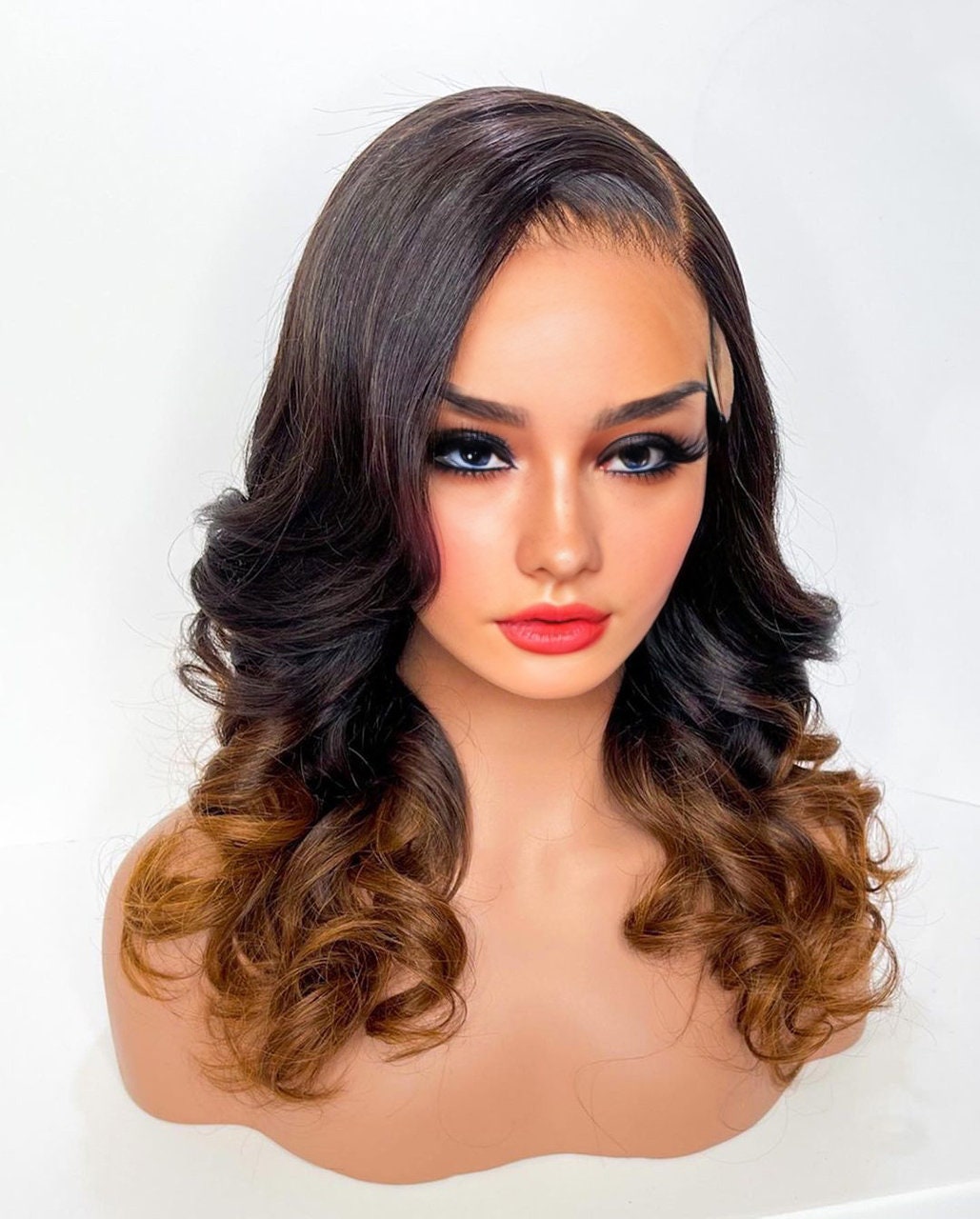 Ombré blonde brown wig Freepart Lacefront wigvln Long Wave Ombre Brown Blonde 100%brazilian Human Hair Wig  main image 4