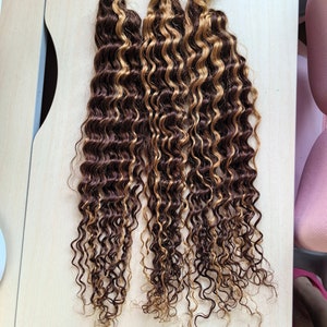 Highlight Blonde Brown Curly Human Hair Bulk For Braiding Hair Braids No Weft Deep Wave Hair Bundles Brazilian Remy Hair Extensions