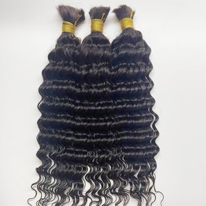Natural Black Brazilian Remy Deep Wave Hair Bulk 1/2/3Pcs/Lot Wet and Wavy Human Hair Bulk For Braiding No Weft Braids Extensions Bundles