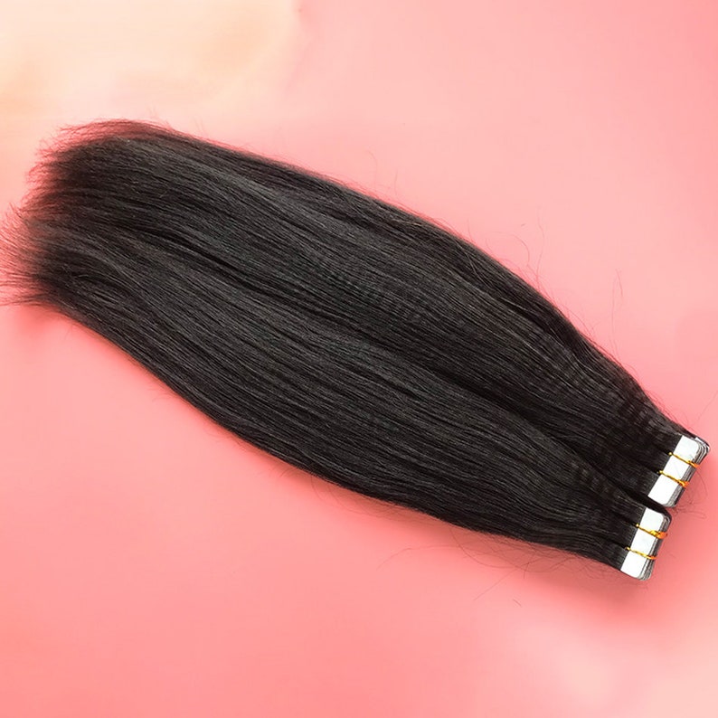 Yaki Straight Tape in Extensions Human Hair Black Women Etsy