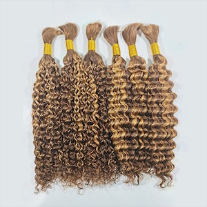 Highlight Blonde Brown Deep Wave Hair Bulk für Flechten Kein Schuss brasilianisches Remy Echthaar Bundles Wasserwelle Curly Hair Extensions Zöpfe