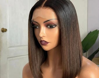 Highlight Dark Brown Straight Lace Front Wigs Brazilian Remy  display picture 1