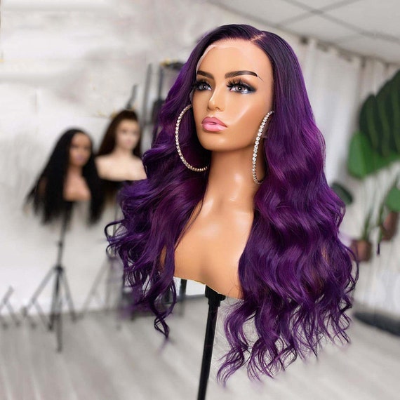 Purple Beauty Full Wig Amazon.com : Colorful Bird Dark Purple Human Hair Wig Body  main image 2