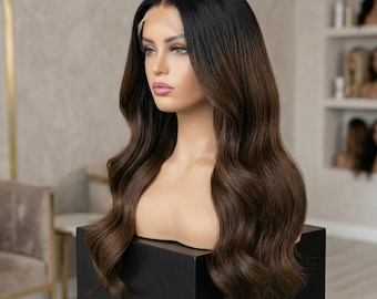 Ombre Brown Lace Front Human Hair Wigs Pre Plucked Brazilian Remy Hair Long Wave Balayage Lace Frontal Wig With Baby Hair For Women