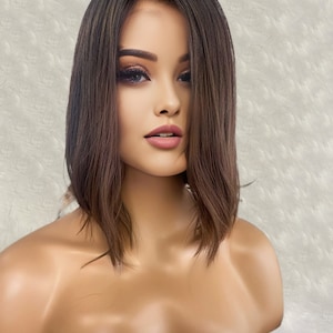 Chocolate Brown Natural Wave Brazilian Remy Human Hair Short Bob Lace Front Wigs For Women Transparent Lace Wig Pre Plucked Wig Free Part