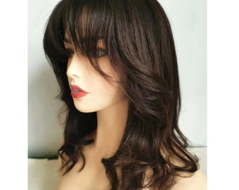 Body Wave Natural Color Lace Front Wig Bangs Virgin Brazilian - Etsy Denmark Body Wave Natural Color Lace Front Wig Bangs Virgin Brazilian - Etsy Denmark