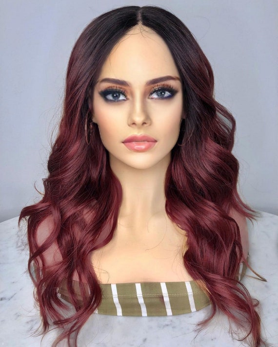 Ombre Burgundy Color Lace Front Human Hair Wigs Pre Plucked 