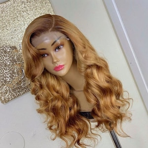 Ombre Honey Blonde Color Lace Front Wigs with Baby Hair Peruvian Remy Hair Brown Human Hair Wigs Body Wave Pre-Plucked Wigs