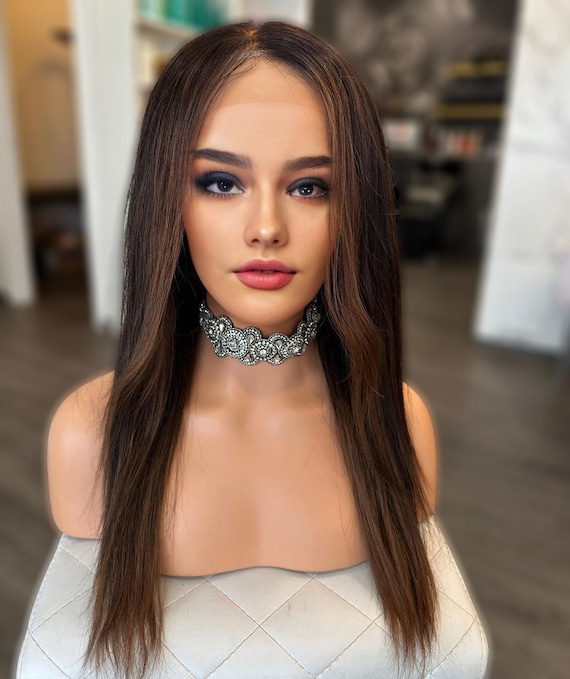 Highlight Brown Lace Front Wig Silk Straight Lace Frontal  display picture 3