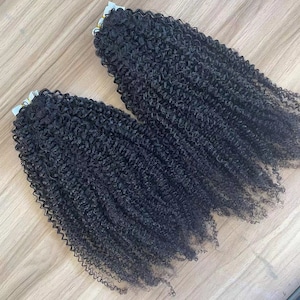 Afro Kinky Curly Tape In Human Hair Extensions Brazilian Remy Human Hair Curly Hair Bundles 40 Pcs Tape Hair Extensions For Black Women