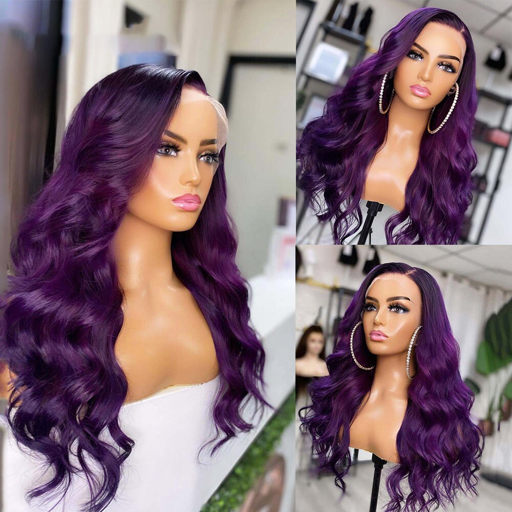 Purple Body Wave Lace Front Wigs Pre Plucked Brazilian Remy 