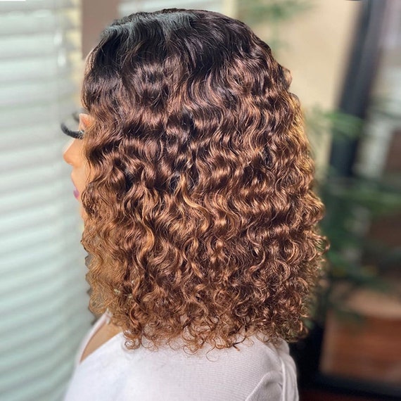 Ombre Color Short Curly Lace Front Human Hair Wigs With Baby  display picture 2