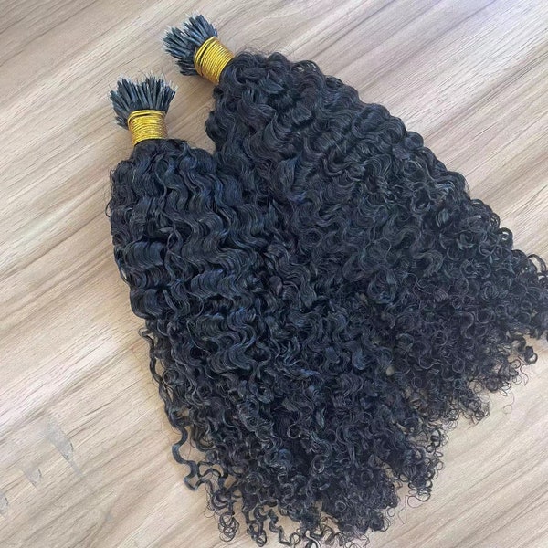 100 Strands Curly Nano Ring Human Hair Extension Brazilian Micro Nano Hair I Tip Human Remy Hair Extensions Micro links for Black Women