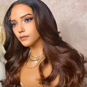 Ombre brown Human Hair Wig Pre plucked Hairline Bleached Knots Loose Wave Glueless Transparent Lace Front Wigs Brazilian Remy Hair For Women