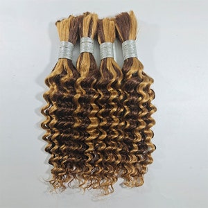 Highlight Color Deep Wave Hair Bulk For Braiding No Weft Brazilian Remy Human Hair Bundles Curly Hair Bulks Extensions Crochet Braids