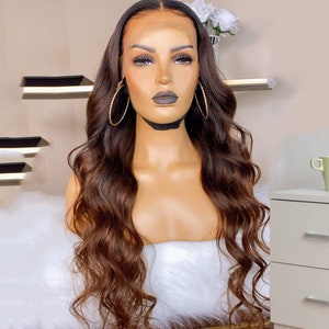 Ombre Brown Color Silk Top Lace Front Wig Brazilian Remy Hair Pre plucked wigs Wave Silk Base Human Hair Wigs With Baby Hair For Women