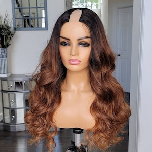 Ombre Brown Color U Part Wig Human Hair Body Wave 180% Density Peruvian Remy Glueless Human Hair Wigs Middle Right Left Upart 1&quot;x4&quot;