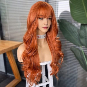 オレンジジンジャー レースフロントウィッグ 前髪付き ボディウェーブ グルーレス 透明 人毛ウィッグ 女性用 事前抜毛 ブラジル産レミーヘアウィッグ