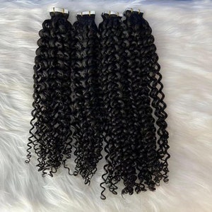 カーリーテープイン人毛エクステンション ブラジル産レミー人毛 カーリーヘアバンドル 40個 テープヘアエクステンション 黒人女性用