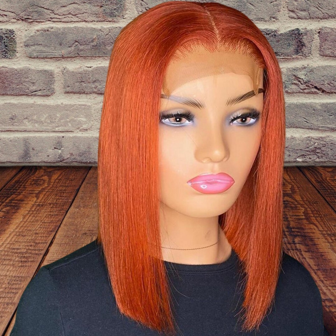 Ginger Orange Colored Bob Wig Lace Front Human Hair Wigs Pre Etsy