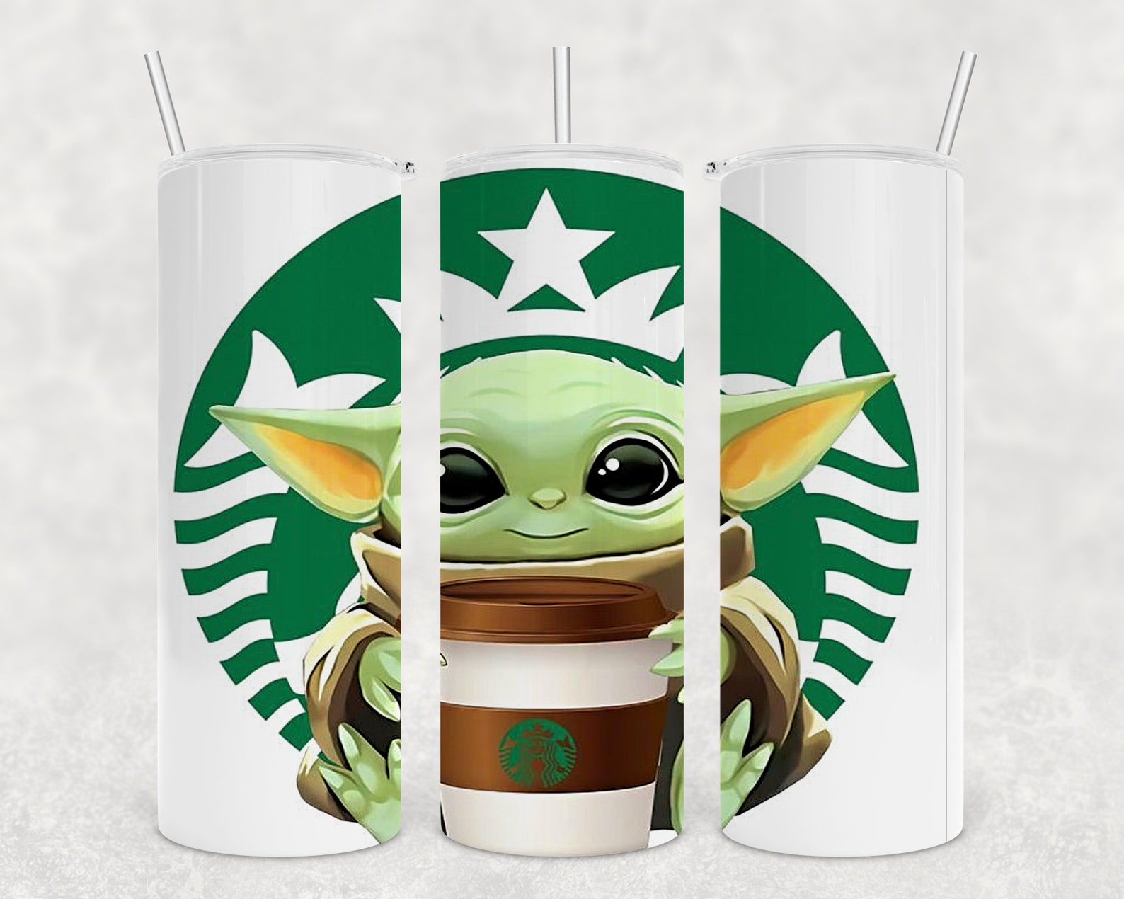 Handmade Baby Yoda Tumbler With Lid and Straw Etsy