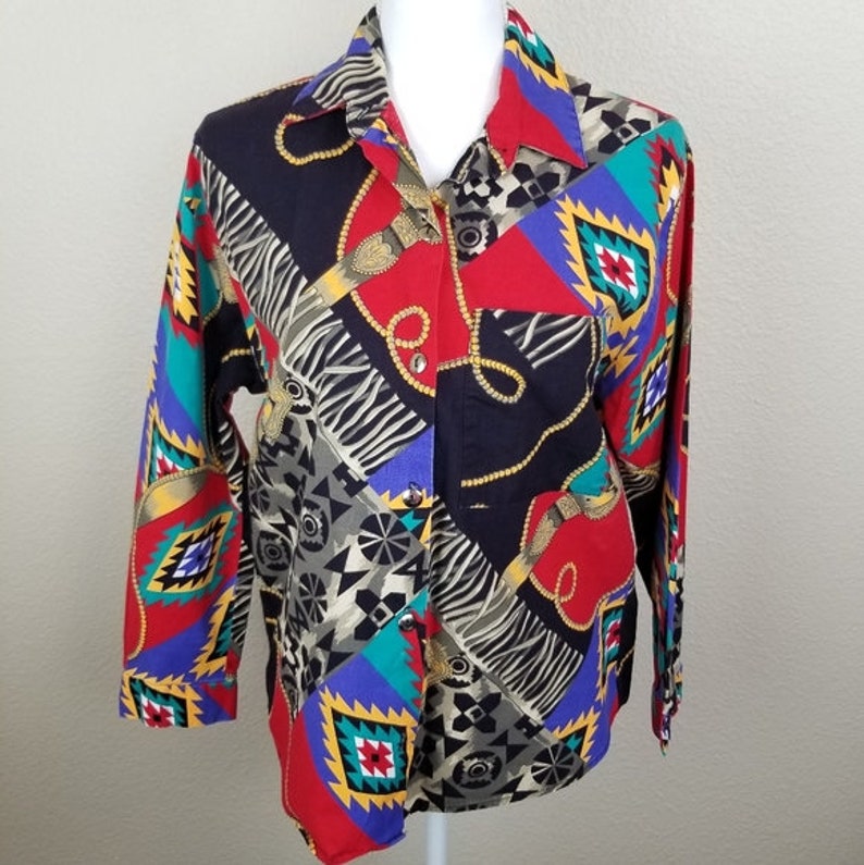 Vintage Colorful Everything Button Down Shirt Sz S