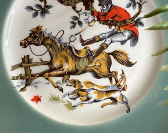 Rare vintage collectible Purbeck ceramic pottery hunting scene plate