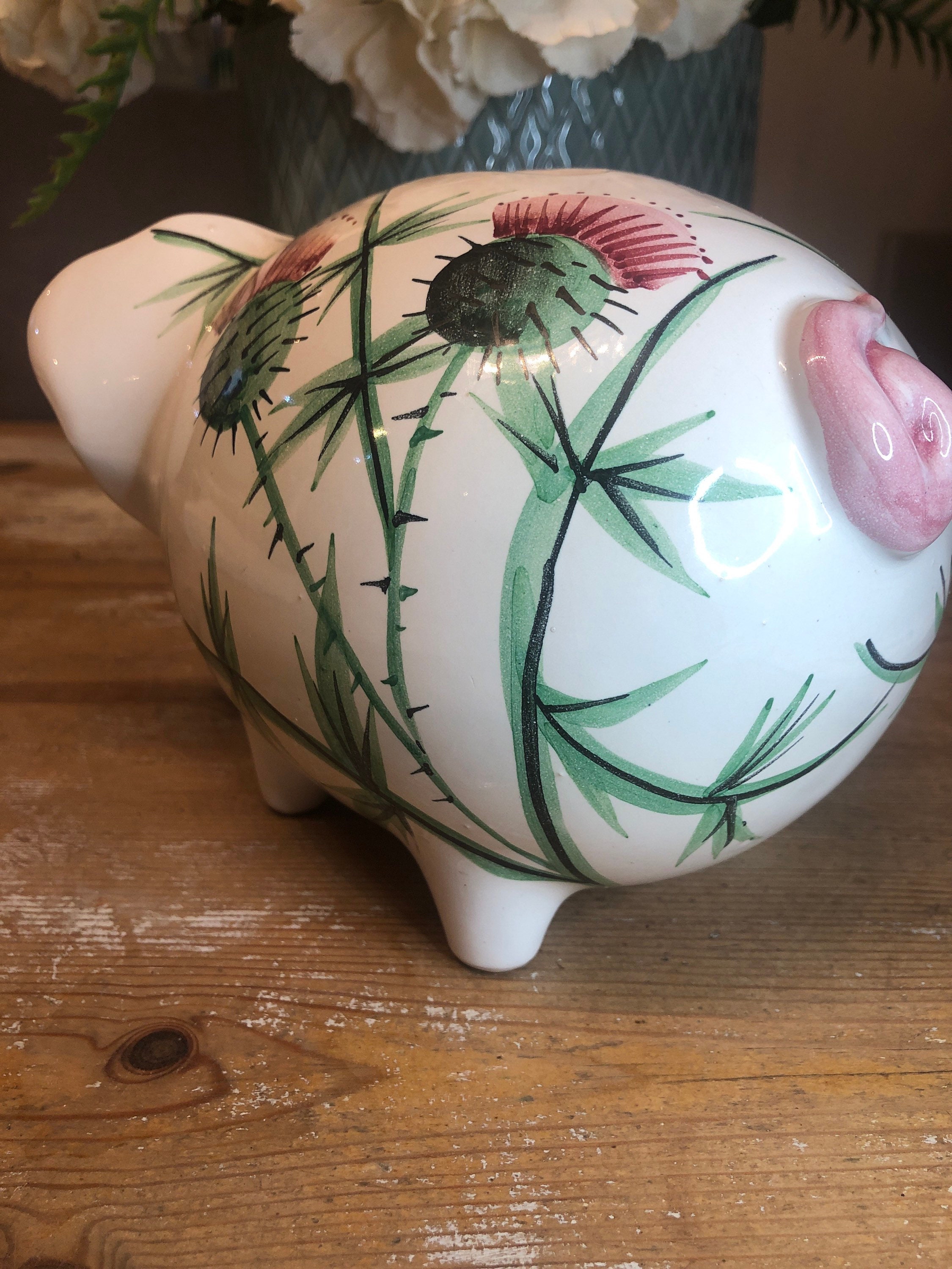 Designer vintage money box pig with thistle design Etsy