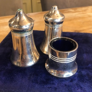 Olla de sal, pimienta y mostaza chapada en plata vintage y coleccionable en buen estado